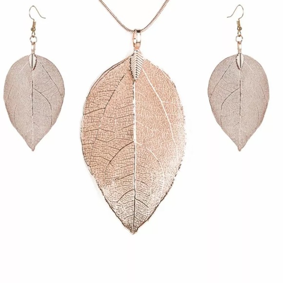 NWT Natural Real Leaf Leaves Necklace Earrings Set - Picture 2 of 15